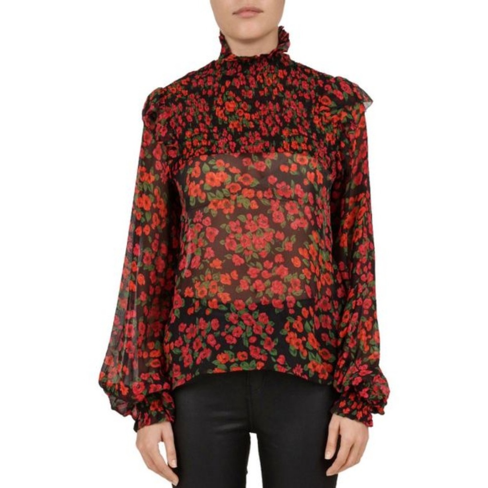 The Kooples Floral-Print Silk Blouse, Size Small